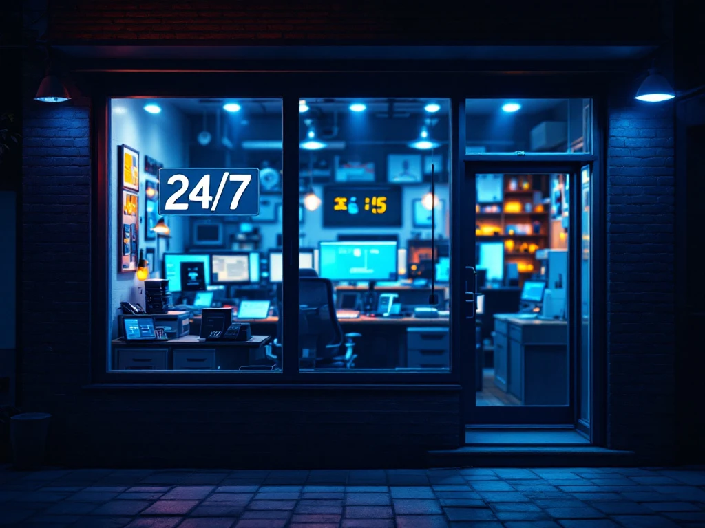 Verlichte lokale winkel 's nachts met 