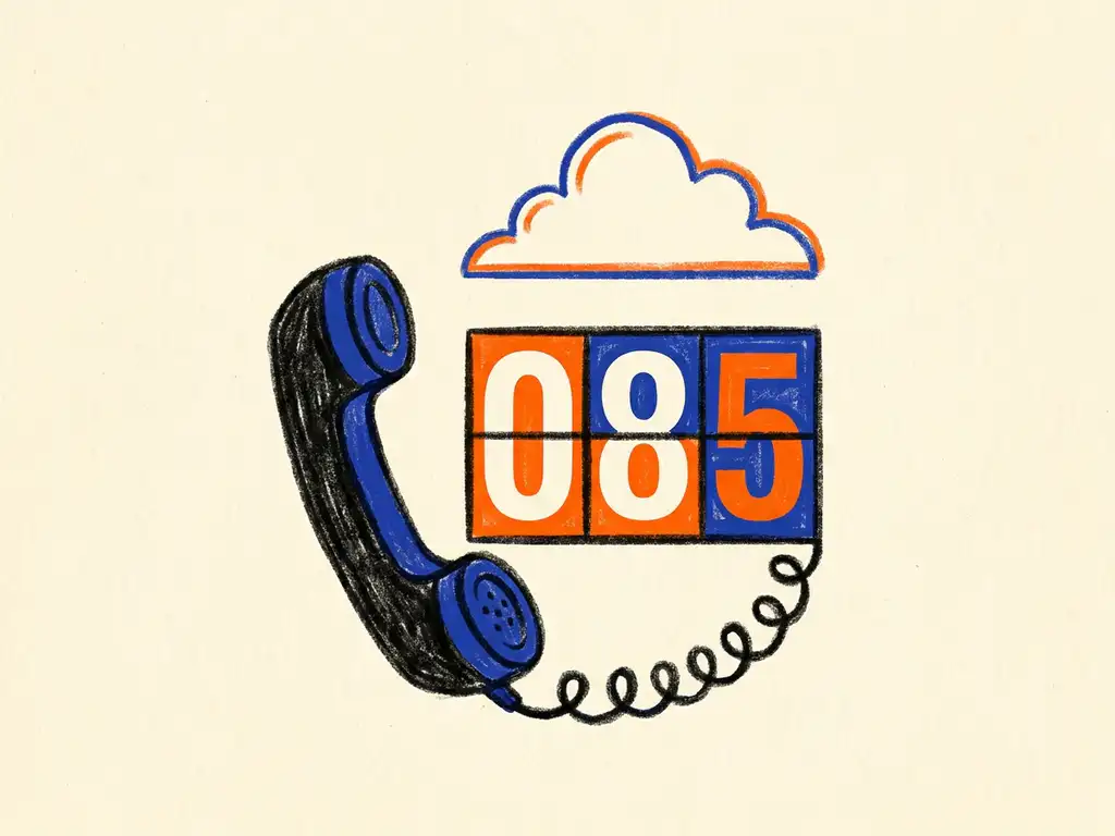Retro telefoonhoorn met gedraaid snoer naast grafisch cijferpaneel 