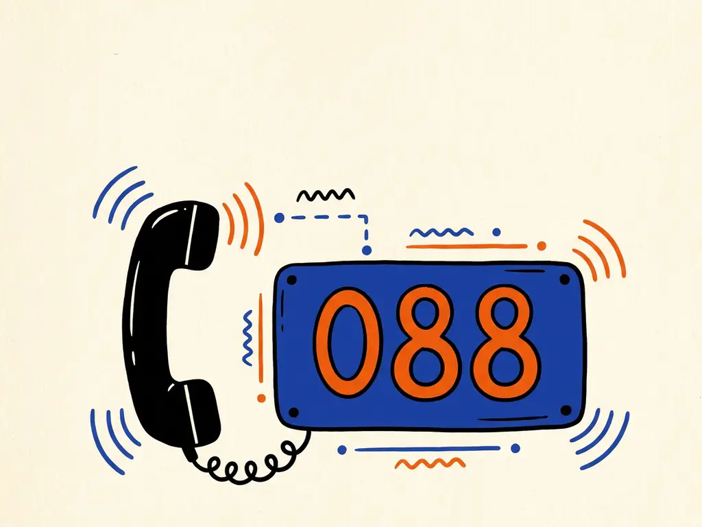 Retro telefoonhoorn met gekruld snoer naast nummerplaat 