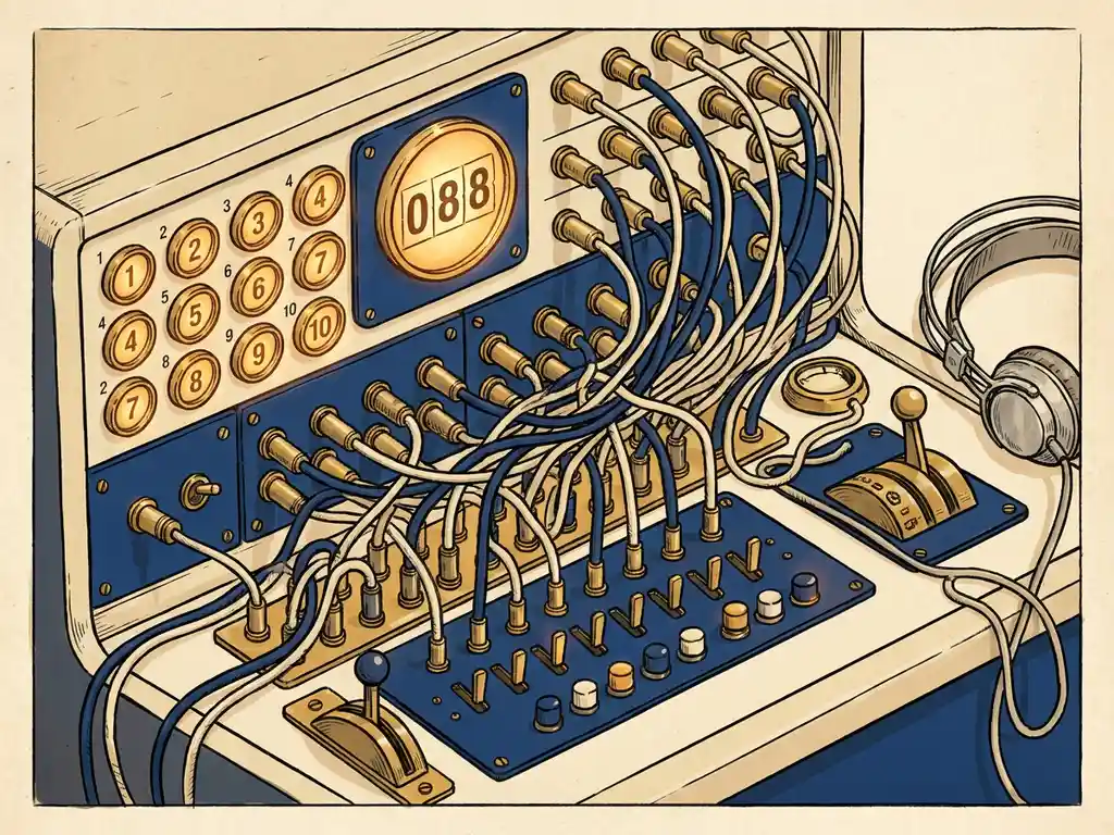 Vintage telefooncentrale met gloeiende cijferknoppen die 